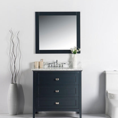 Bellaterra Home Milani 36" 3-Drawer Dark Gray Freestanding Vanity Set With Ceramic Undermount Rectangular Sink and White Carrara Marble Top