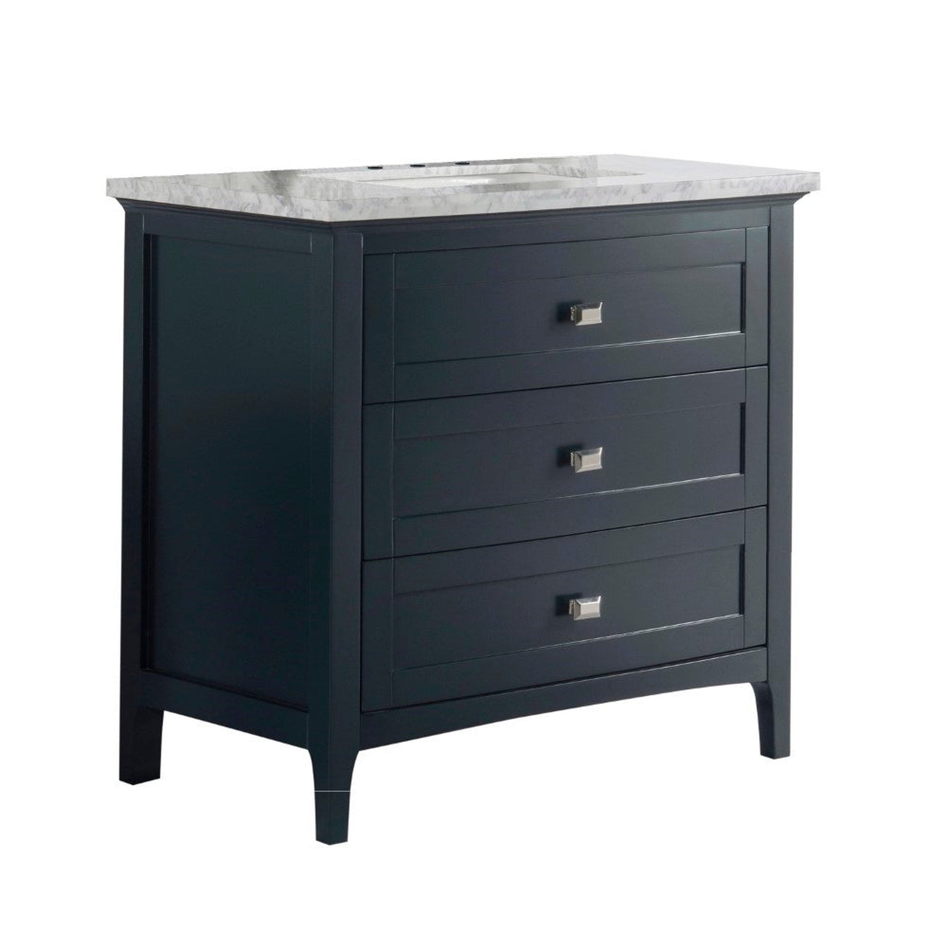 Bellaterra Home Milani 36" 3-Drawer Dark Gray Freestanding Vanity Set With Ceramic Undermount Rectangular Sink and White Carrara Marble Top