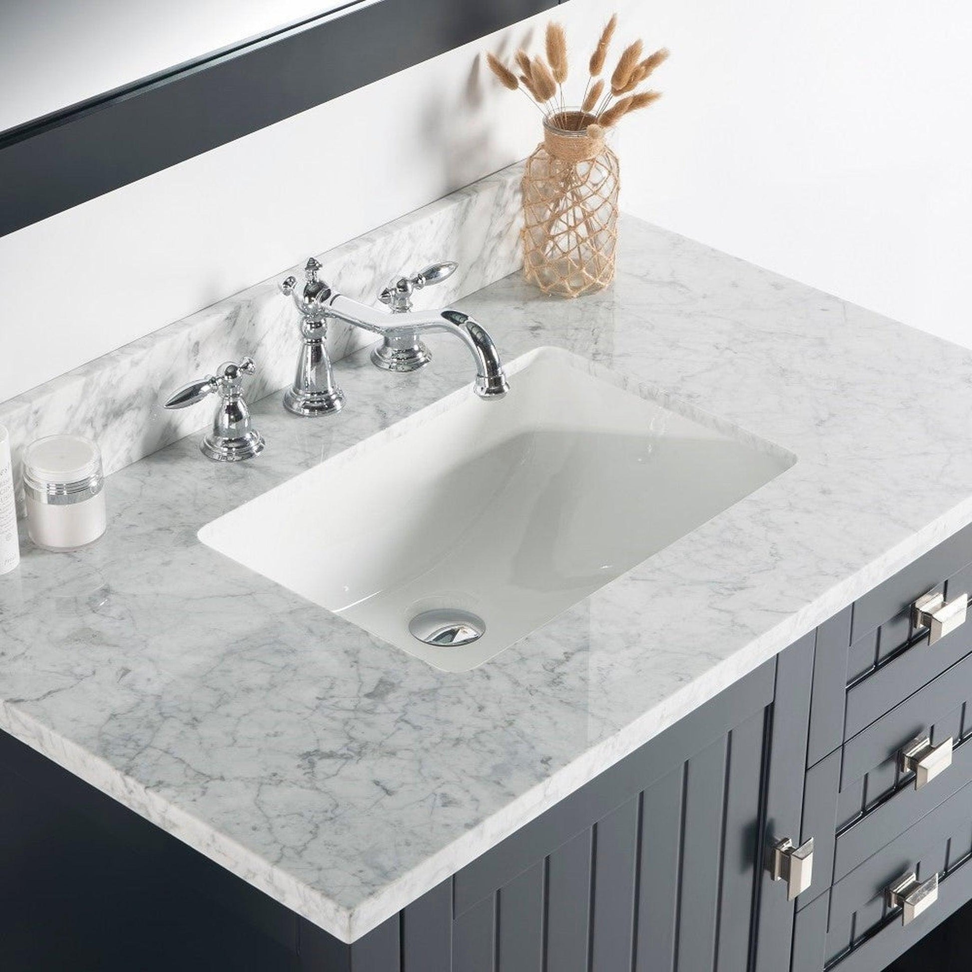 Bellaterra Home Milani 37" 1-Door 2-Drawer Dark Gray Freestanding Vanity Set With Ceramic Undermount Rectangular Sink and White Carrara Marble Top