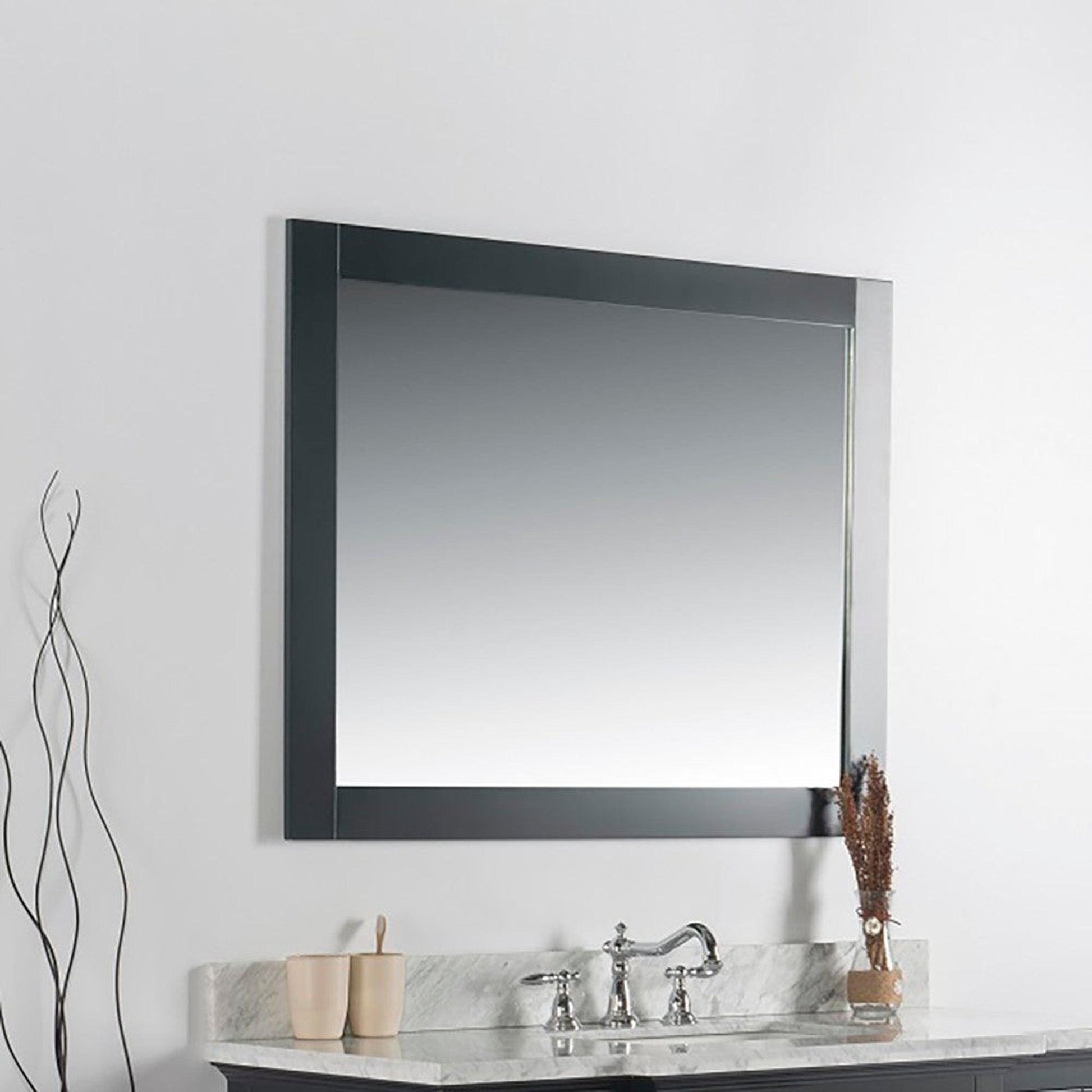 Bellaterra Home Milani 40" x 32" Dark Gray Rectangle Wall-Mounted Solid Wood Framed Mirror