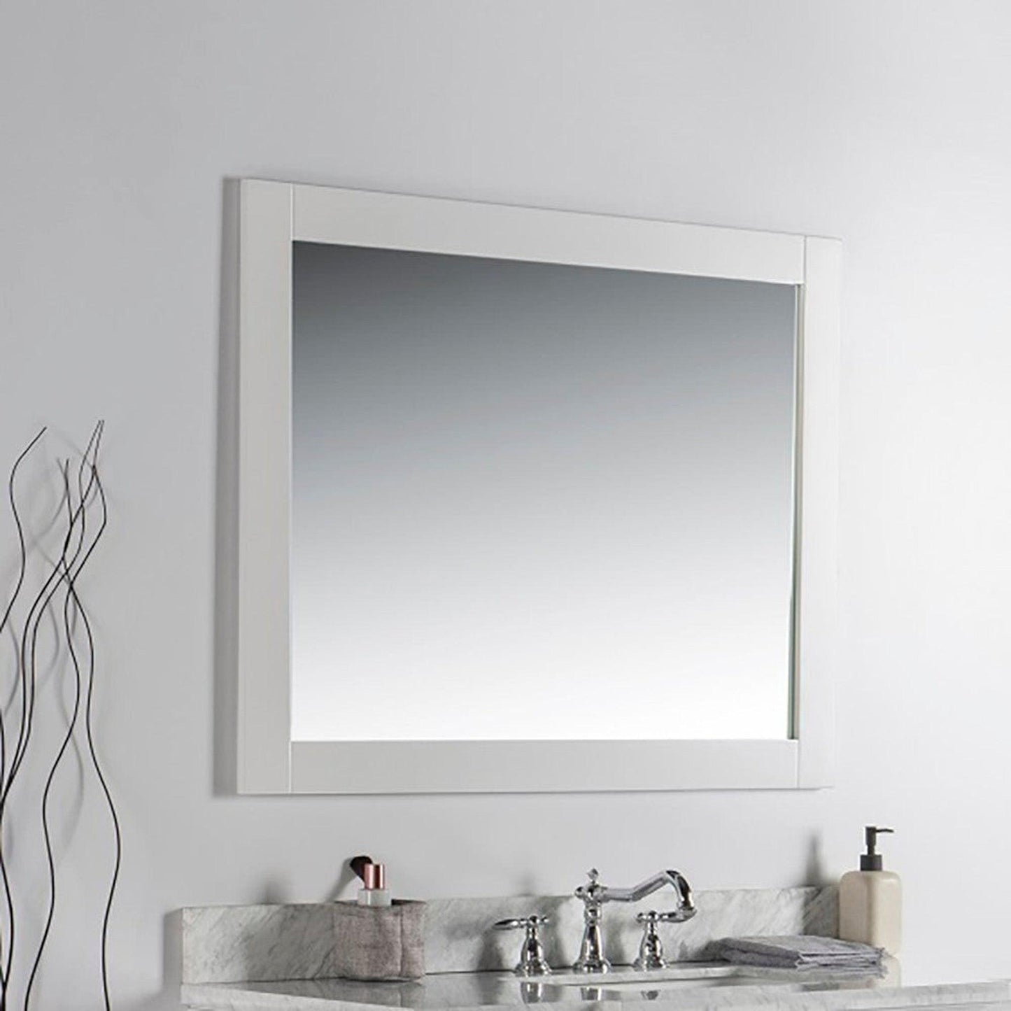 Bellaterra Home Milani 40" x 32" White Rectangle Wall-Mounted Solid Wood Framed Mirror