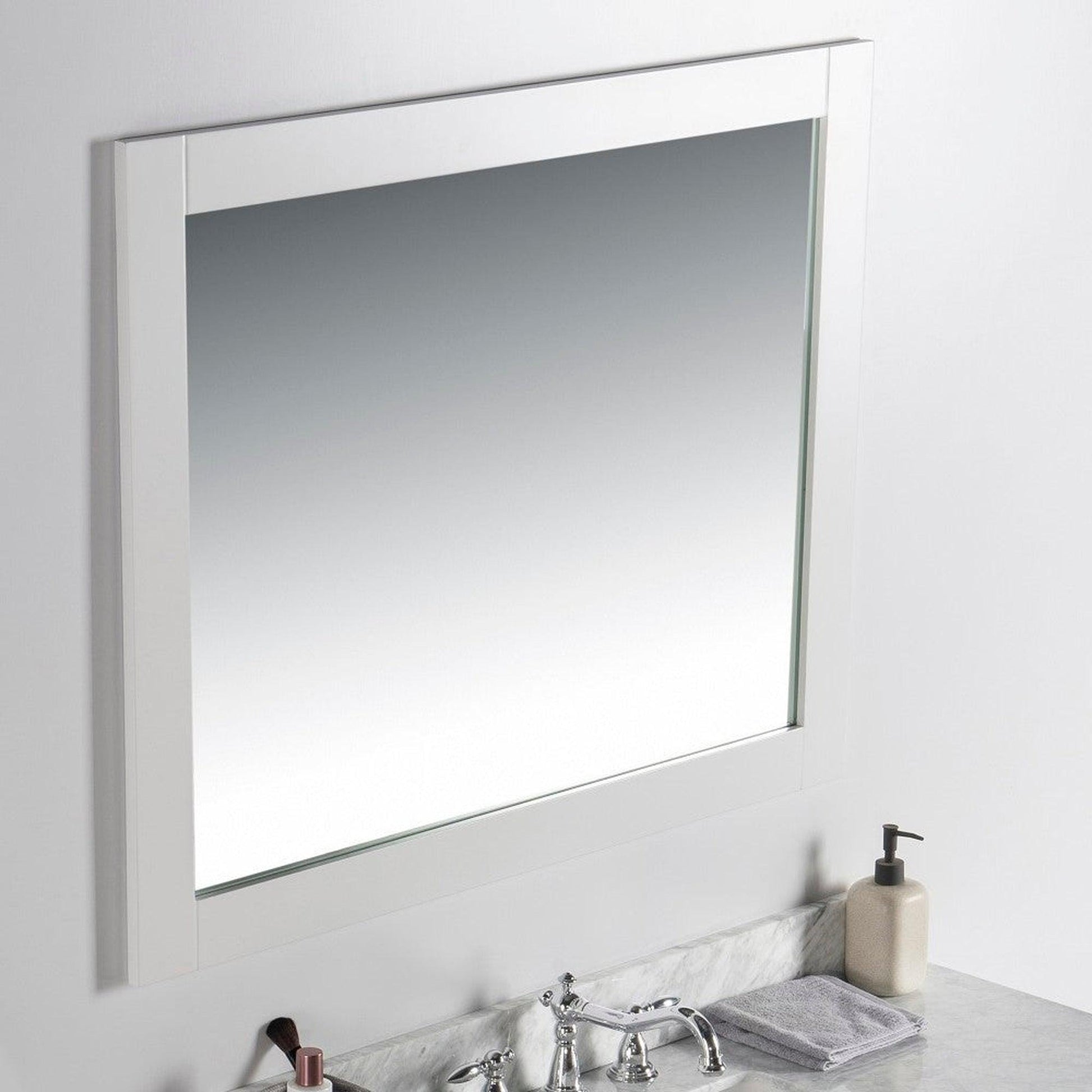 Bellaterra Home Milani 40" x 32" White Rectangle Wall-Mounted Solid Wood Framed Mirror