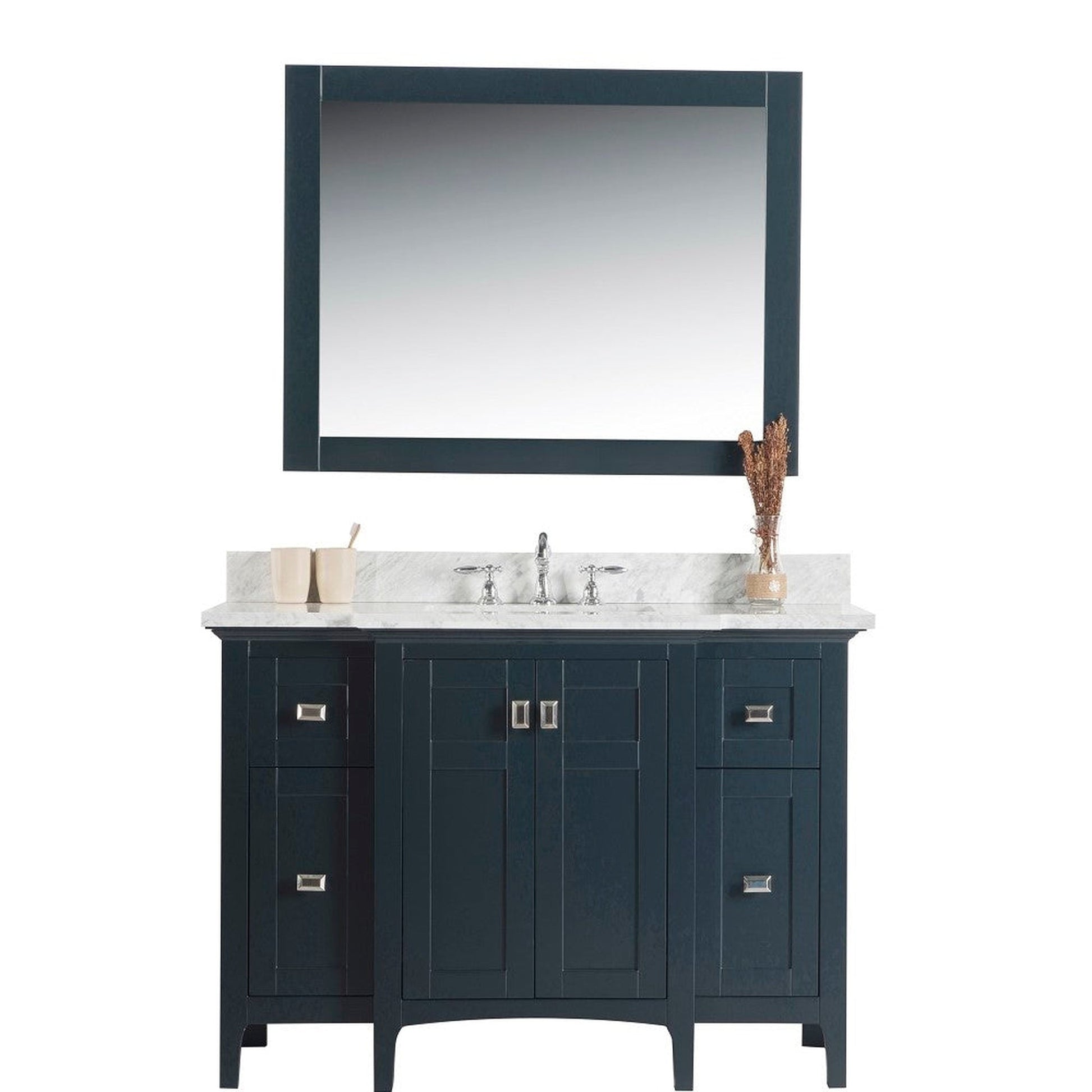 Bellaterra Home Milani 49" 2-Door 6-Drawer Dark Gray Freestanding Vanity Set With Ceramic Undermount Rectangular Sink and White Carrara Marble Top