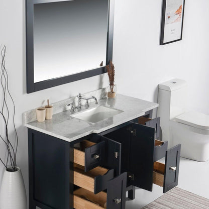Bellaterra Home Milani 49" 2-Door 6-Drawer Dark Gray Freestanding Vanity Set With Ceramic Undermount Rectangular Sink and White Carrara Marble Top