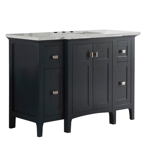 Bellaterra Home Milani 49" 2-Door 6-Drawer Dark Gray Freestanding Vanity Set With Ceramic Undermount Rectangular Sink and White Carrara Marble Top