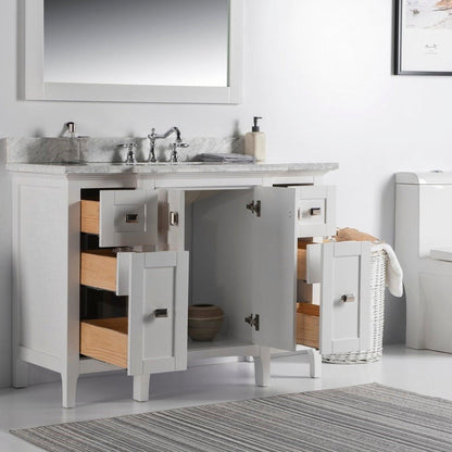 Bellaterra Home Milani 49" 2-Door 6-Drawer White Freestanding Vanity Set With Ceramic Undermount Rectangular Sink and White Carrara Marble Top