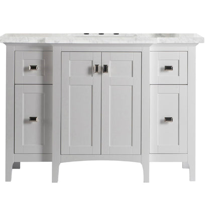 Bellaterra Home Milani 49" 2-Door 6-Drawer White Freestanding Vanity Set With Ceramic Undermount Rectangular Sink and White Carrara Marble Top