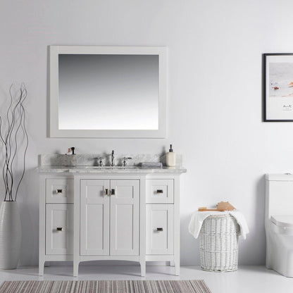 Bellaterra Home Milani 49" 2-Door 6-Drawer White Freestanding Vanity Set With Ceramic Undermount Rectangular Sink and White Carrara Marble Top