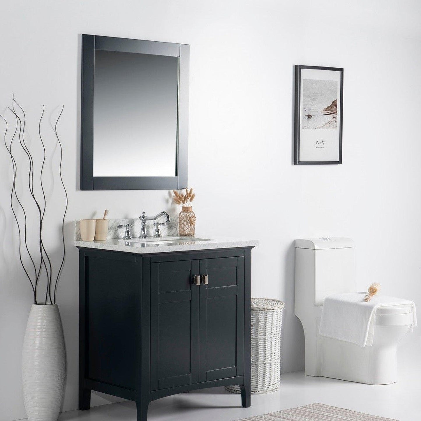 Bellaterra Home Milani 77613-DG-WM 31" 2-Door Dark Gray Freestanding Vanity Set With Ceramic Undermount Rectangular Sink and White Carrara Marble Top