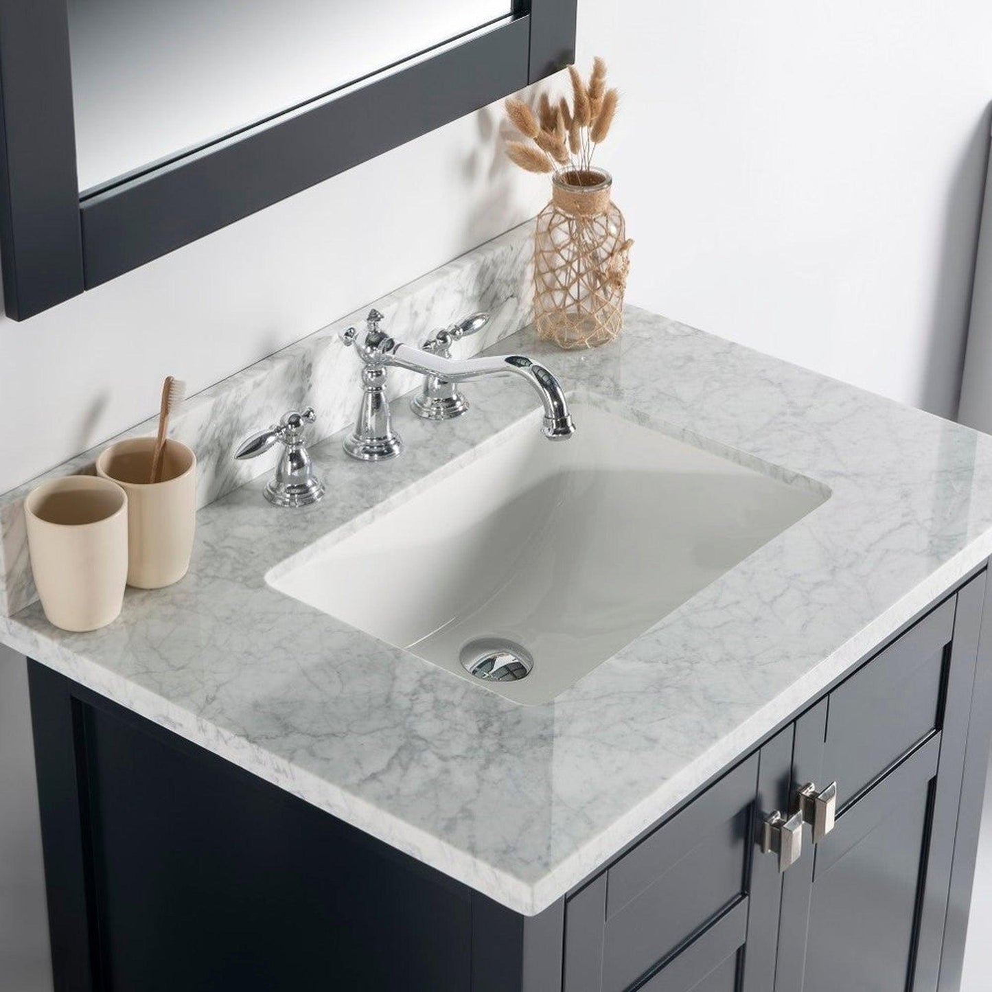 Bellaterra Home Milani 77613-DG-WM 31" 2-Door Dark Gray Freestanding Vanity Set With Ceramic Undermount Rectangular Sink and White Carrara Marble Top
