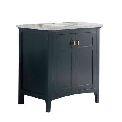 Bellaterra Home Milani 77613-DG-WM 31" 2-Door Dark Gray Freestanding Vanity Set With Ceramic Undermount Rectangular Sink and White Carrara Marble Top