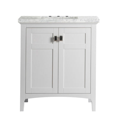 Bellaterra Home Milani 77613-WH-WM 31" 2-Door White Freestanding Vanity Set With Ceramic Undermount Rectangular Sink and White Carrara Marble Top