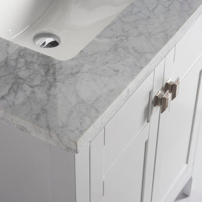 Bellaterra Home Milani 77613-WH-WM 31" 2-Door White Freestanding Vanity Set With Ceramic Undermount Rectangular Sink and White Carrara Marble Top