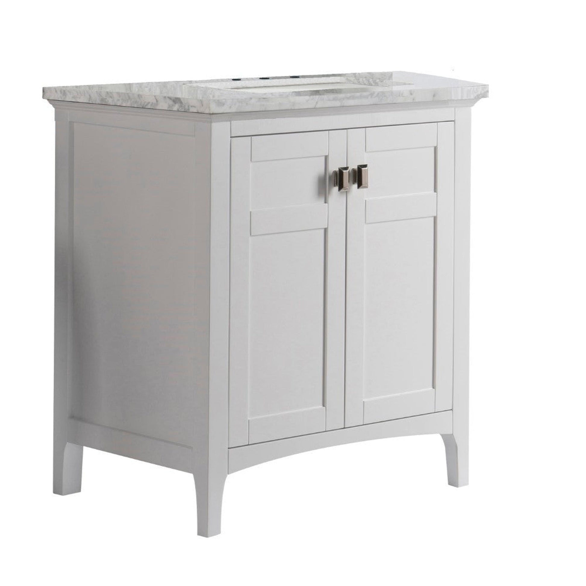 Bellaterra Home Milani 77613-WH-WM 31" 2-Door White Freestanding Vanity Set With Ceramic Undermount Rectangular Sink and White Carrara Marble Top