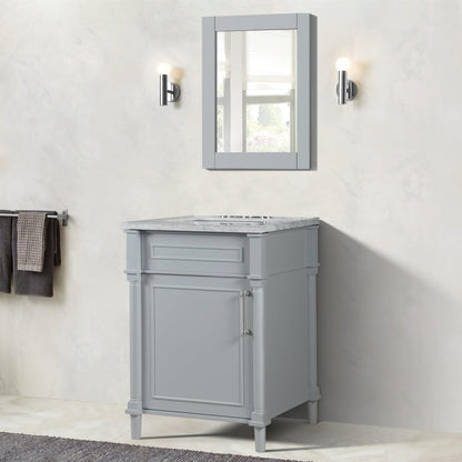 Bellaterra Home Napa 24" 1-Door Gray Freestanding Vanity Set With Ceramic Undermount Rectangular Sink and White Carrara Marble Top, and Brushed Nickel Hardware