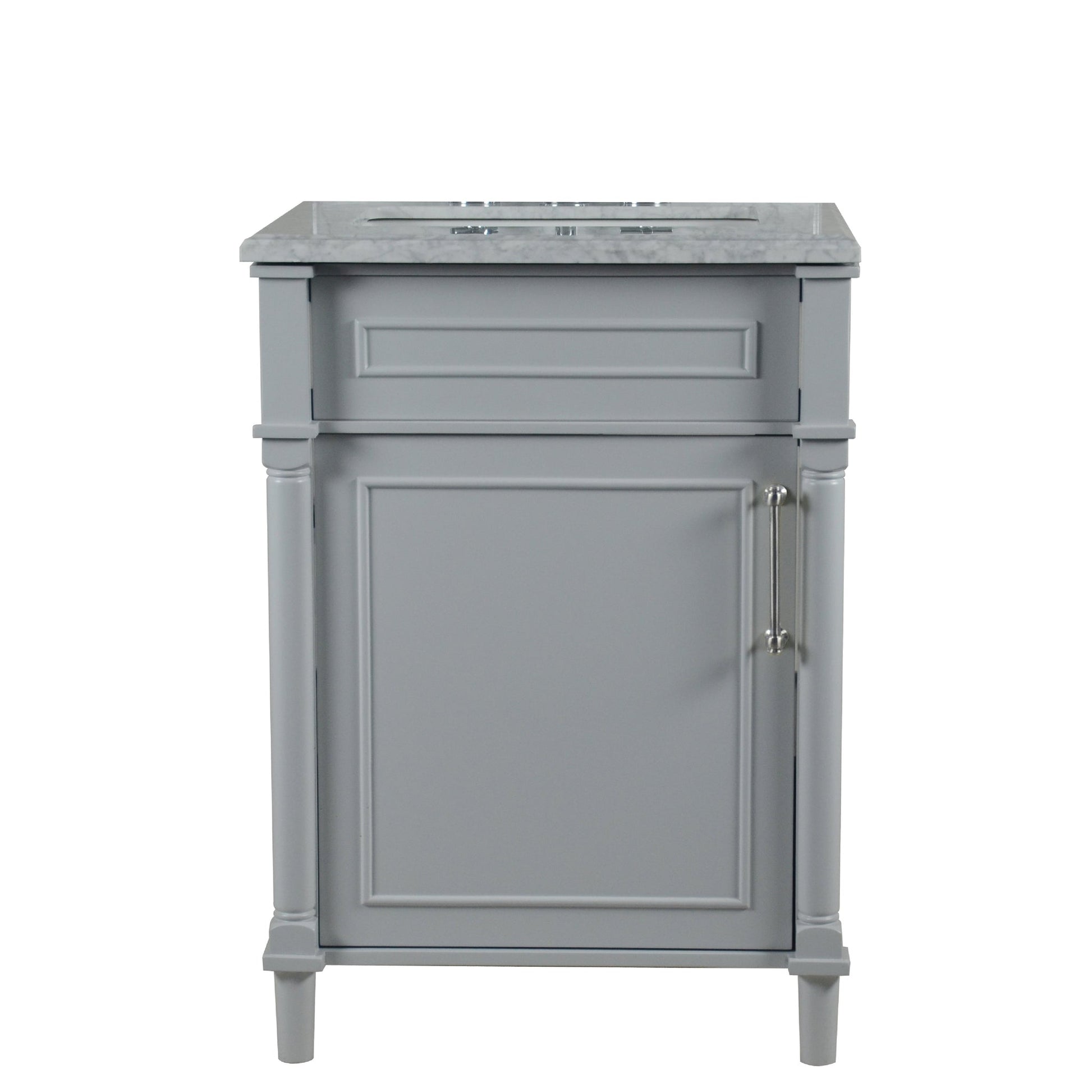 Bellaterra Home Napa 24" 1-Door Gray Freestanding Vanity Set With Ceramic Undermount Rectangular Sink and White Carrara Marble Top, and Brushed Nickel Hardware