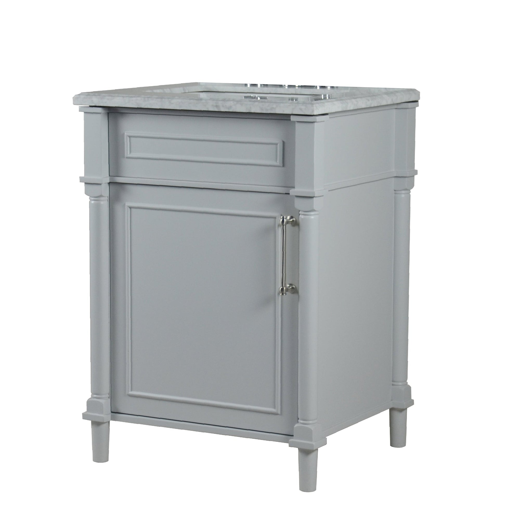 Bellaterra Home Napa 24" 1-Door Gray Freestanding Vanity Set With Ceramic Undermount Rectangular Sink and White Carrara Marble Top, and Brushed Nickel Hardware