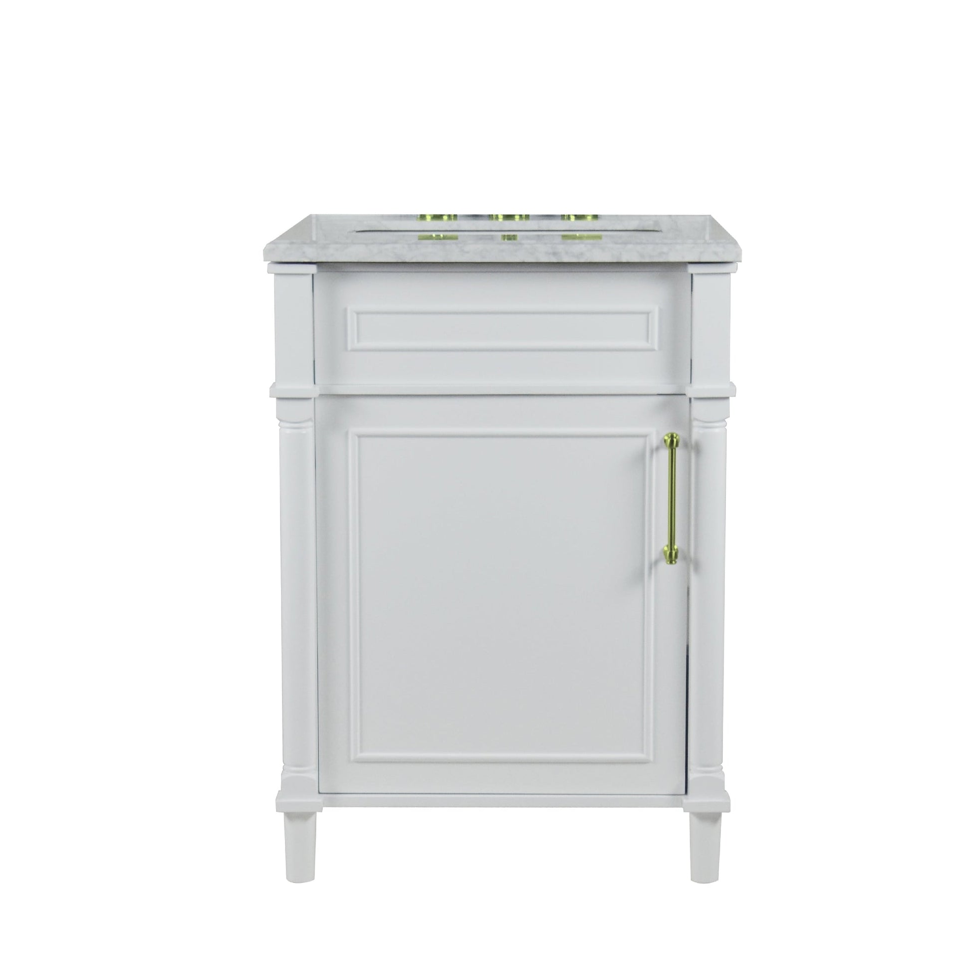 Bellaterra Home Napa 24" 1-Door White Freestanding Vanity Set With Ceramic Undermount Rectangular Sink and White Carrara Marble Top, and Gold Hardware