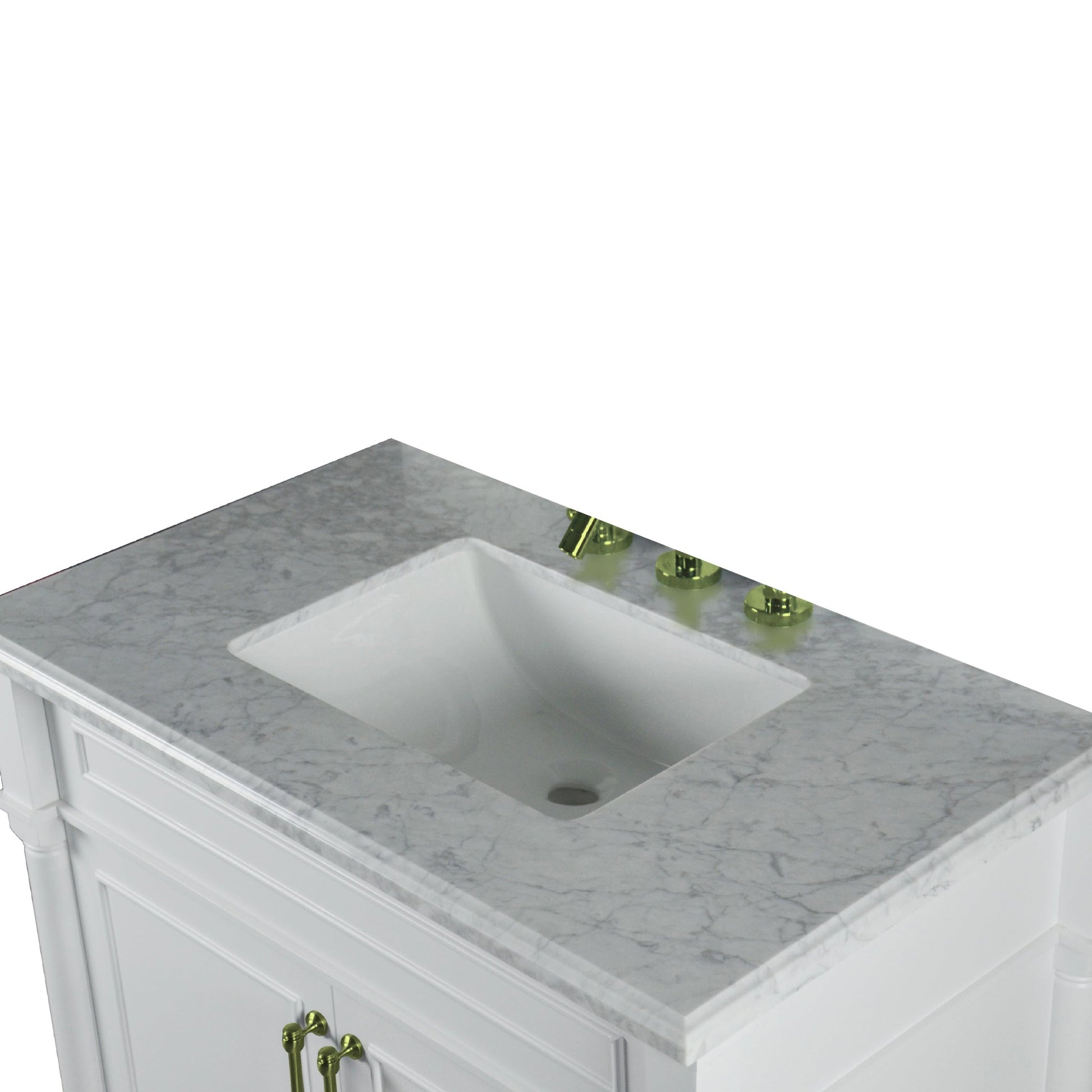 Bellaterra Home Napa 36" 2-Door White Freestanding Vanity Set With Ceramic Undermount Rectangular Sink and White Carrara Marble Top, and Gold Hardware