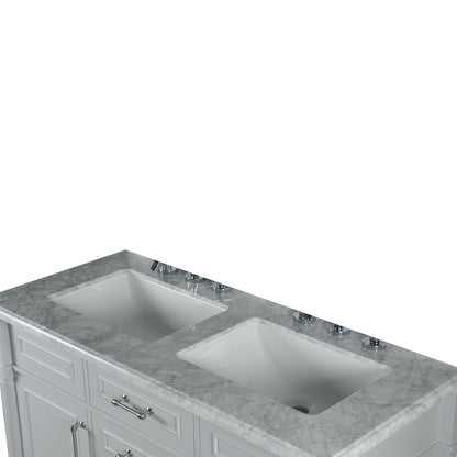 Bellaterra Home Napa 48" 2-Door 4-Drawer Gray Freestanding Vanity Set With Ceramic Double Undermount Rectangular Sink and White Carrara Marble Top, and Brushed Nickel Hardware