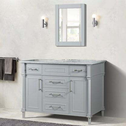 Bellaterra Home Napa 48" 2-Door 4-Drawer Gray Freestanding Vanity Set With Ceramic Undermount Rectangular Sink and White Carrara Marble Top, and Brushed Nickel Hardware