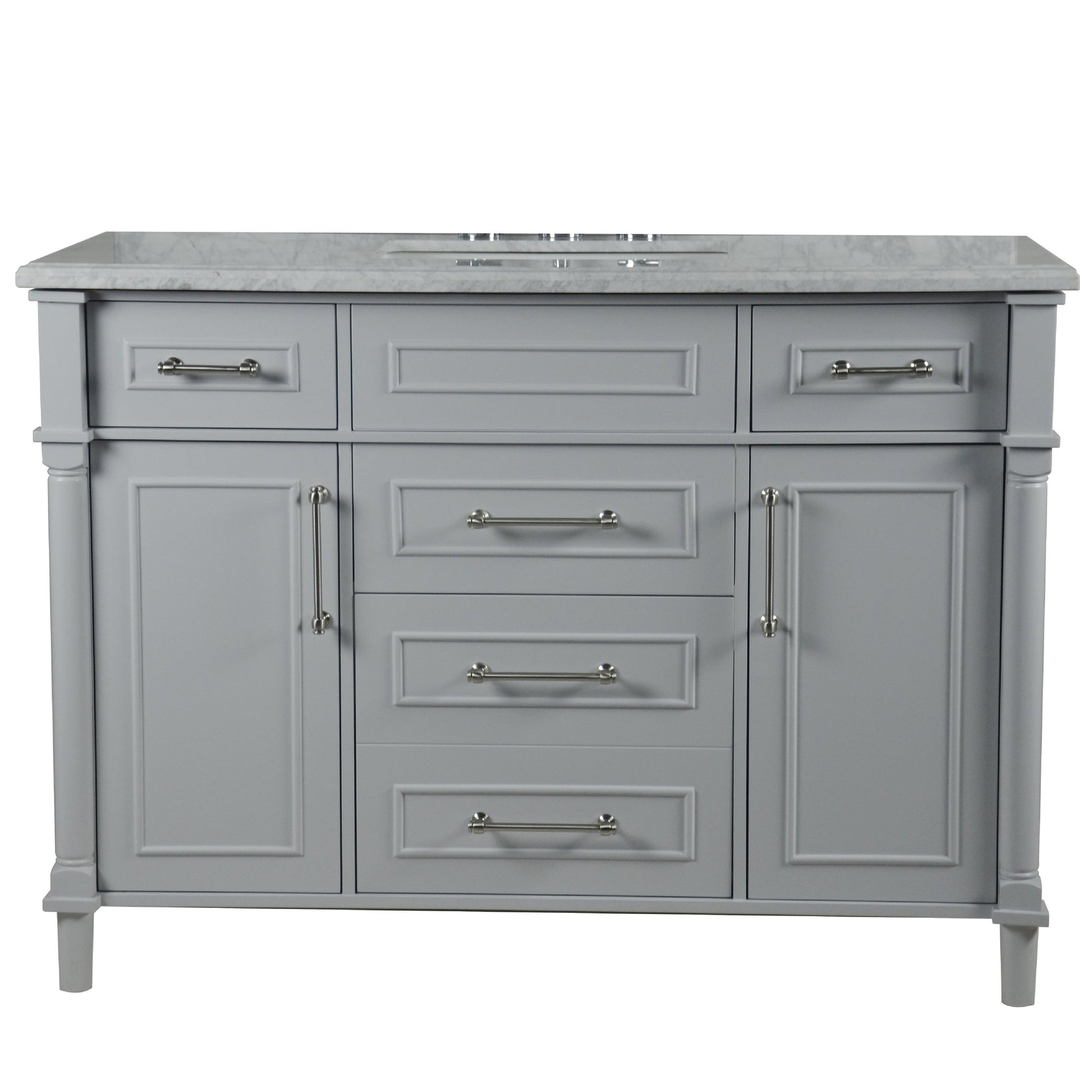 Bellaterra Home Napa 48" 2-Door 4-Drawer Gray Freestanding Vanity Set With Ceramic Undermount Rectangular Sink and White Carrara Marble Top, and Brushed Nickel Hardware