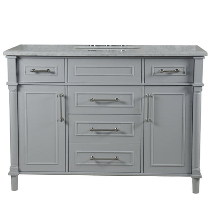 Bellaterra Home Napa 48" 2-Door 4-Drawer Gray Freestanding Vanity Set With Ceramic Undermount Rectangular Sink and White Carrara Marble Top, and Brushed Nickel Hardware