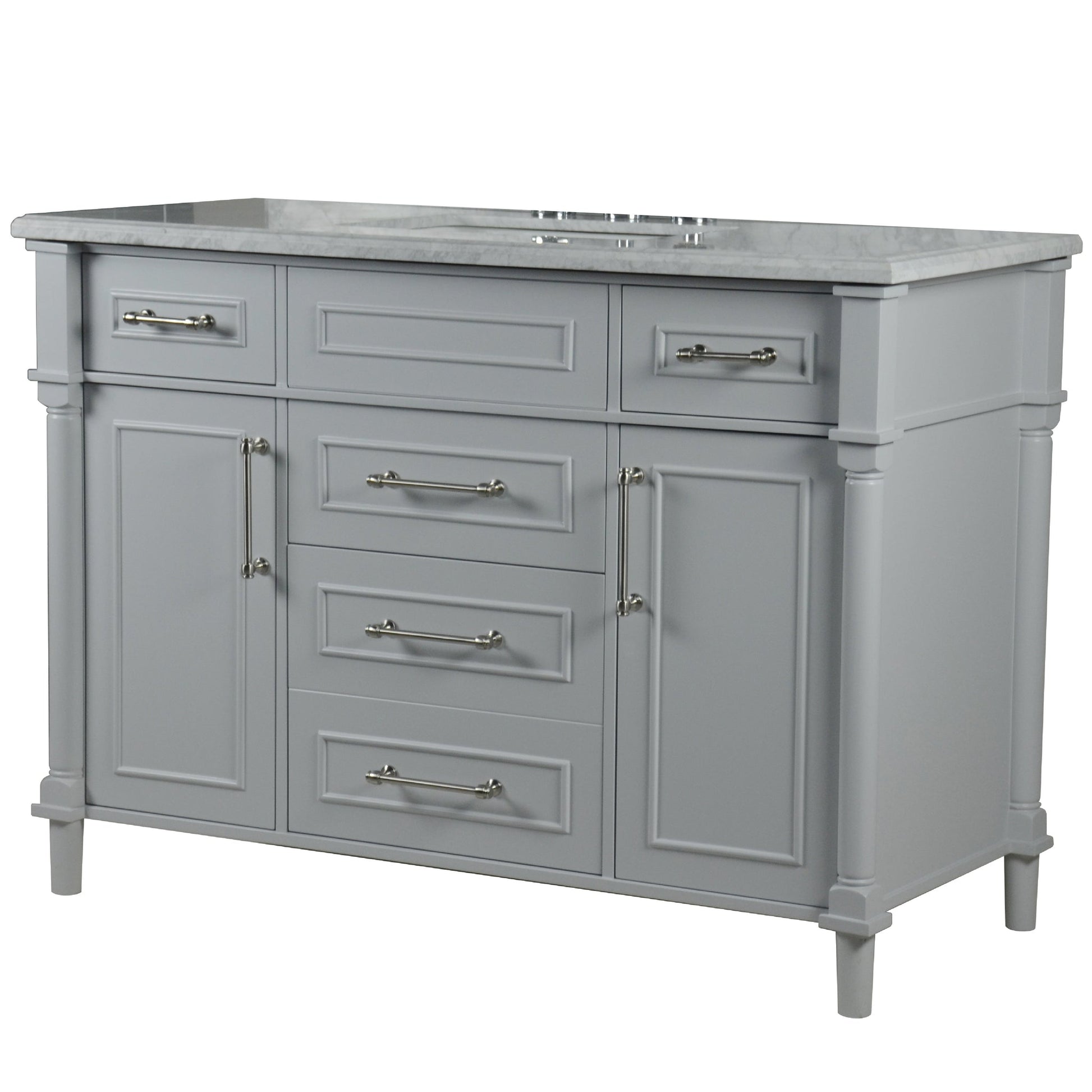 Bellaterra Home Napa 48" 2-Door 4-Drawer Gray Freestanding Vanity Set With Ceramic Undermount Rectangular Sink and White Carrara Marble Top, and Brushed Nickel Hardware