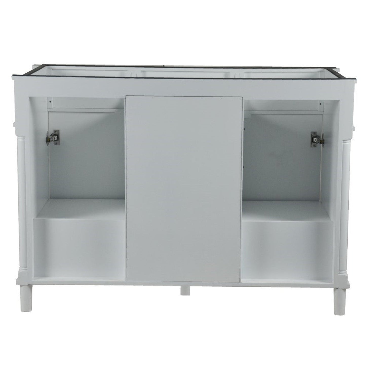 Bellaterra Home Napa 48" 2-Door 4-Drawer White Freestanding Vanity Set With Ceramic Double Undermount Rectangular Sink and White Carrara Marble Top, and Brushed Nickel Hardware