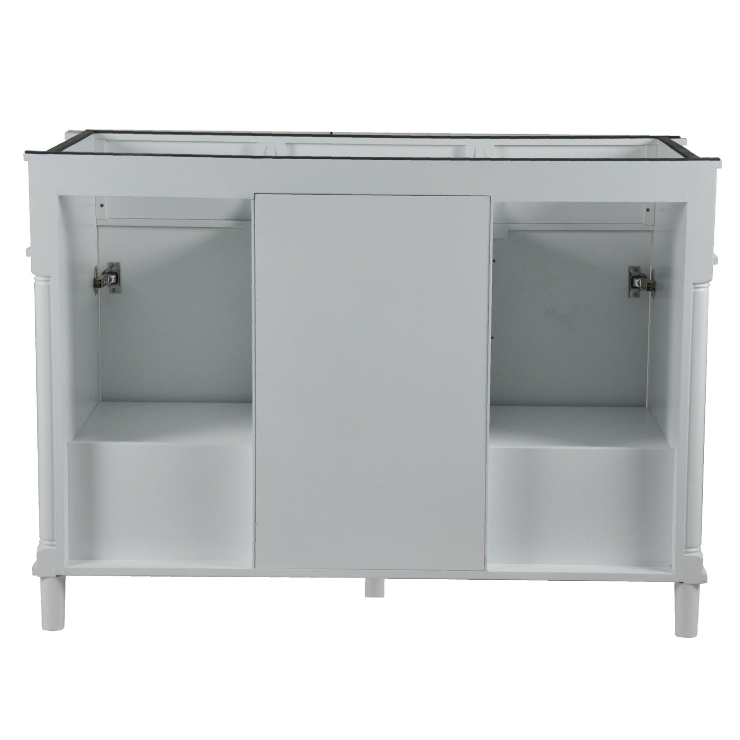 Bellaterra Home Napa 48" 2-Door 4-Drawer White Freestanding Vanity Set With Ceramic Double Undermount Rectangular Sink and White Carrara Marble Top, and Gold Hardware