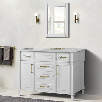 Bellaterra Home Napa 48" 2-Door 4-Drawer White Freestanding Vanity Set With Ceramic Undermount Rectangular Sink and White Carrara Marble Top, and Gold Hardware