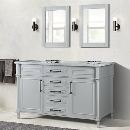 Bellaterra Home Napa 60" 2-Door 4-Drawer Gray Freestanding Vanity Set With Ceramic Undermount Rectangular Sink and White Carrara Marble Top, and Black Hardware