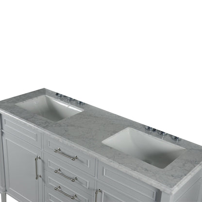 Bellaterra Home Napa 60" 2-Door 4-Drawer Gray Freestanding Vanity Set With Ceramic Undermount Rectangular Sink and White Carrara Marble Top, and Brushed Nickel Hardware