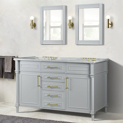 Bellaterra Home Napa 60" 2-Door 4-Drawer Gray Freestanding Vanity Set With Ceramic Undermount Rectangular Sink and White Carrara Marble Top, and Gold Hardware