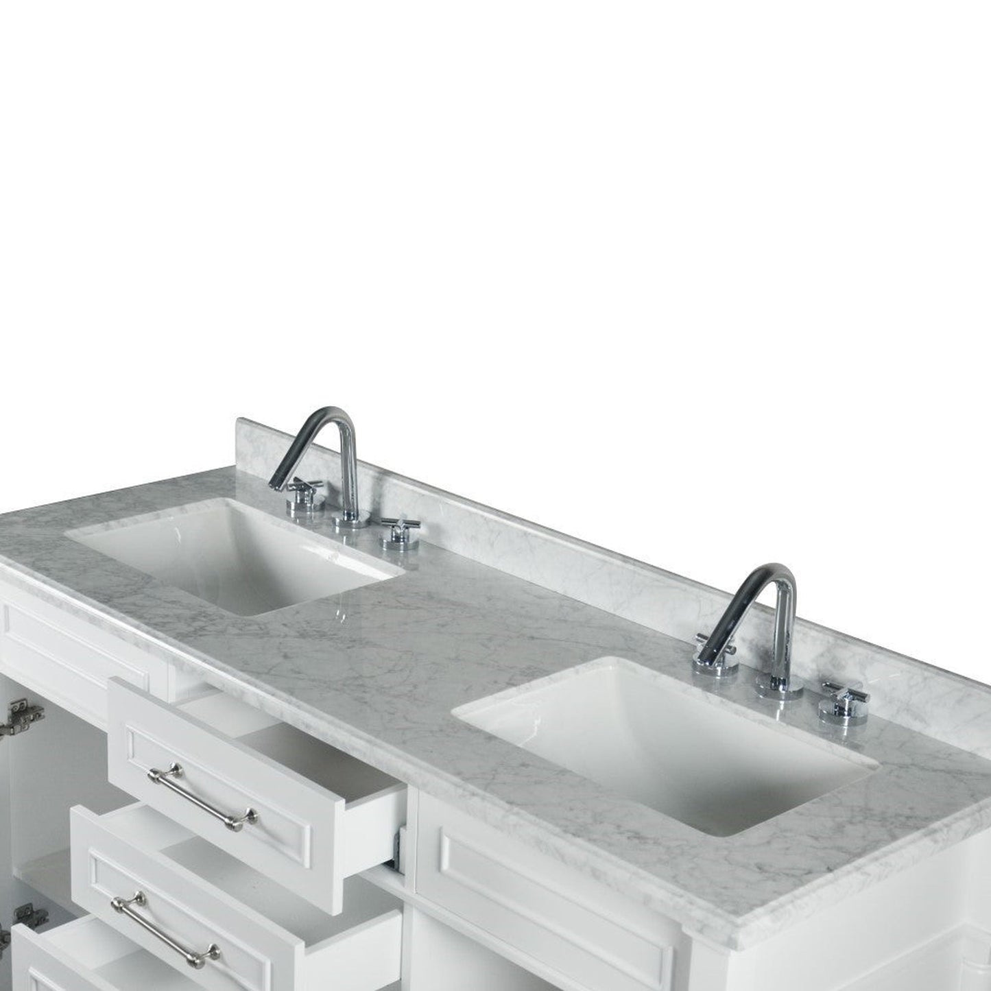 Bellaterra Home Napa 60" 2-Door 4-Drawer White Freestanding Vanity Set With Ceramic Undermount Rectangular Sink and White Carrara Marble Top, and Brushed Nickel Hardware