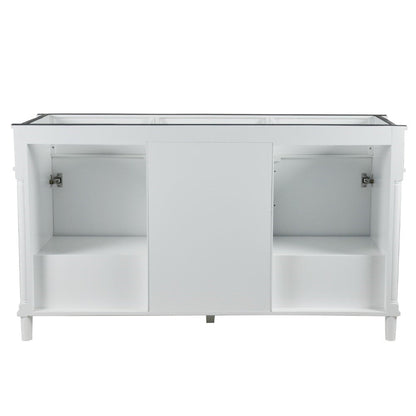 Bellaterra Home Napa 60" 2-Door 4-Drawer White Freestanding Vanity Set With Ceramic Undermount Rectangular Sink and White Carrara Marble Top, and Brushed Nickel Hardware