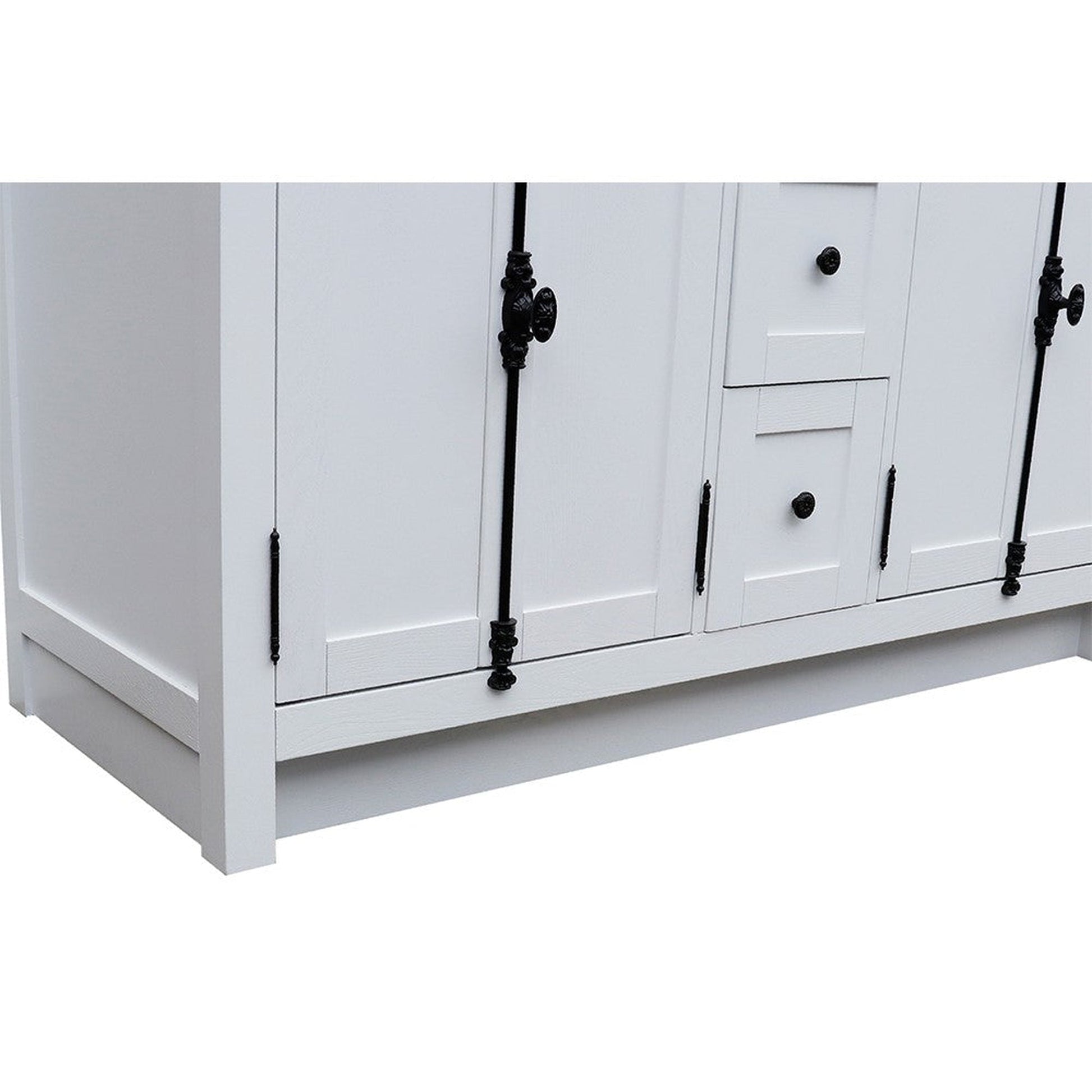 Bellaterra Home Plantation 55" 4-Door 3-Drawer Glacier Ash Freestanding Vanity Set With Ceramic Double Undermount Rectangular Sink and White Carrara Marble Top