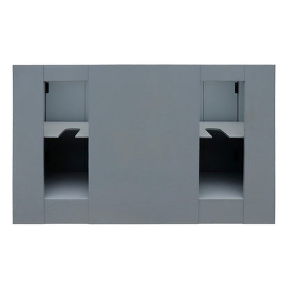 Bellaterra Home Plantation 55" 4-Door 3-Drawer Gray Ash Freestanding Vanity Set With Ceramic Double Undermount Rectangular Sink and Gray Granite Top