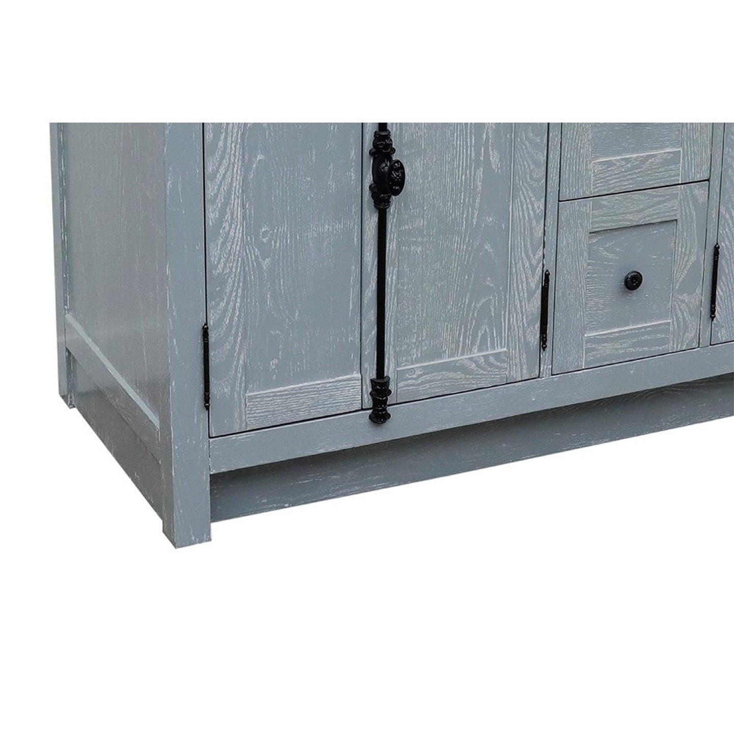 Bellaterra Home Plantation 55" 4-Door 3-Drawer Gray Ash Freestanding Vanity Set With Ceramic Double Undermount Rectangular Sink and White Carrara Marble Top