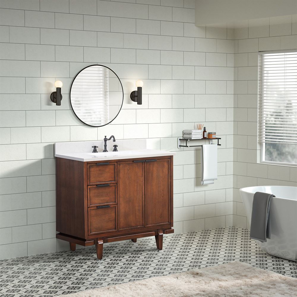 Bellaterra Home Sintra D3722-MT1-AQ 37" Dark Cherry Single Sink Vanity With Engineered Stone Top