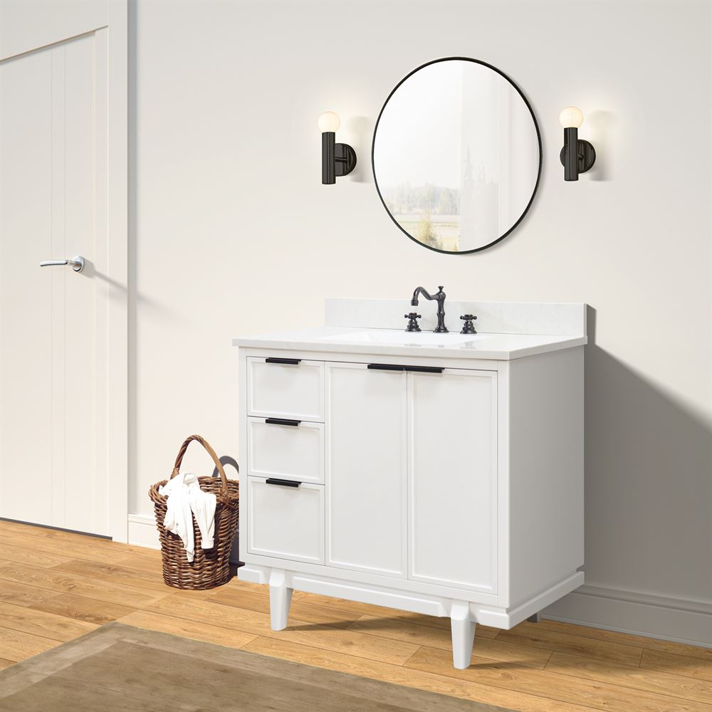 Bellaterra Home Sintra D3722-WH-AQ 37" White Single Sink Vanity With Engineered Stone Top