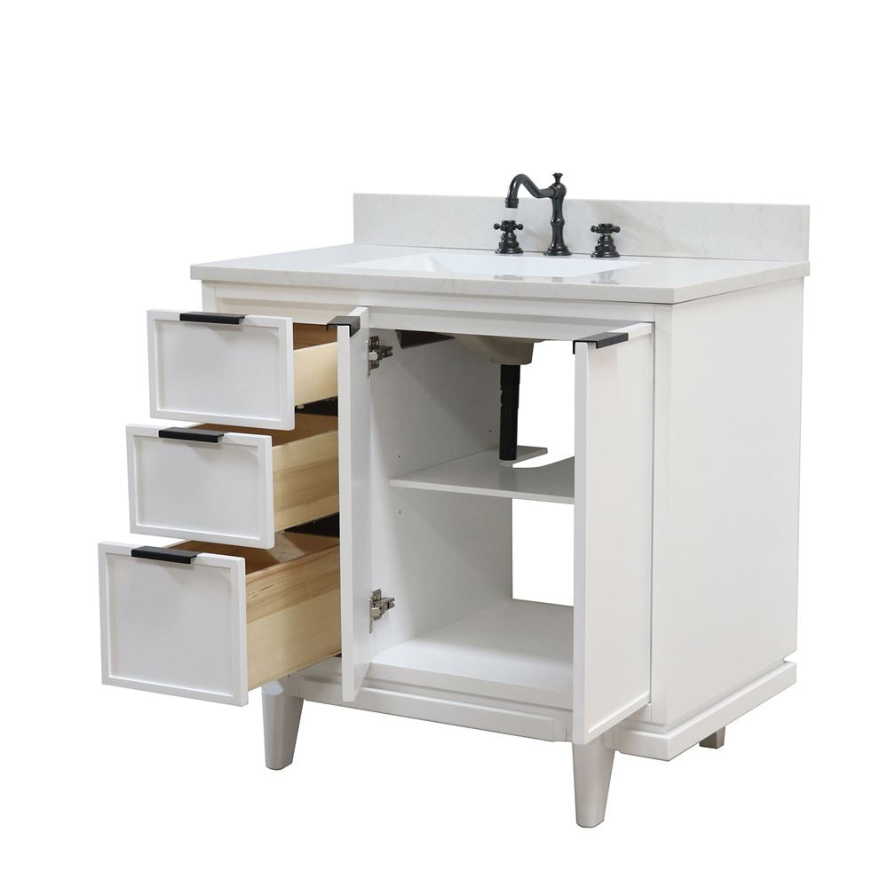 Bellaterra Home Sintra D3722-WH-AQ 37" White Single Sink Vanity With Engineered Stone Top