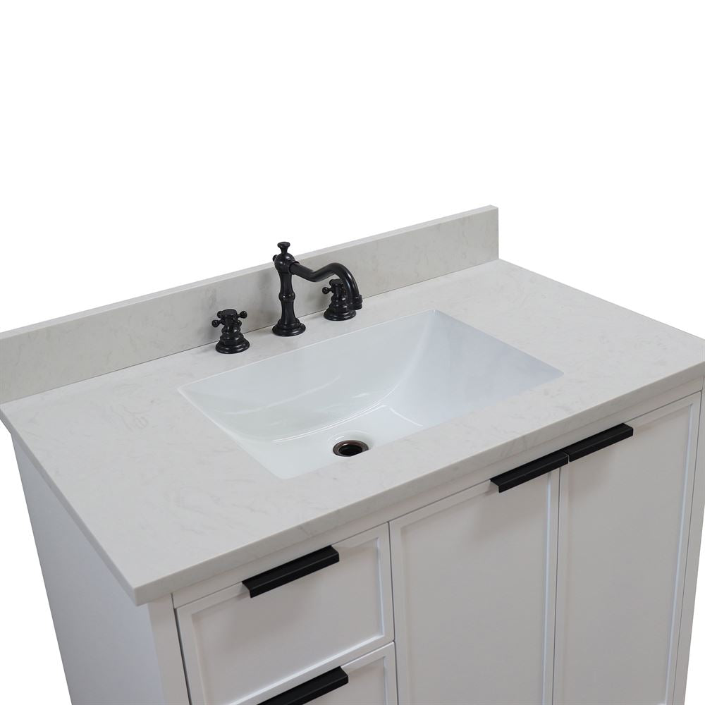 Bellaterra Home Sintra D3722-WH-AQ 37" White Single Sink Vanity With Engineered Stone Top