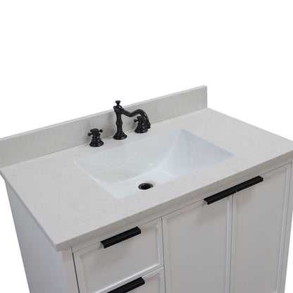 Bellaterra Home Sintra D3722-WH-AQ 37" White Single Sink Vanity With Engineered Stone Top