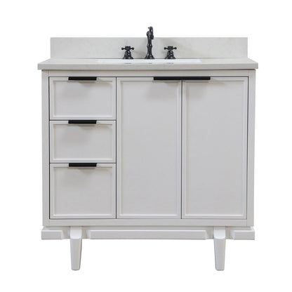 Bellaterra Home Sintra D3722-WH-AQ 37" White Single Sink Vanity With Engineered Stone Top