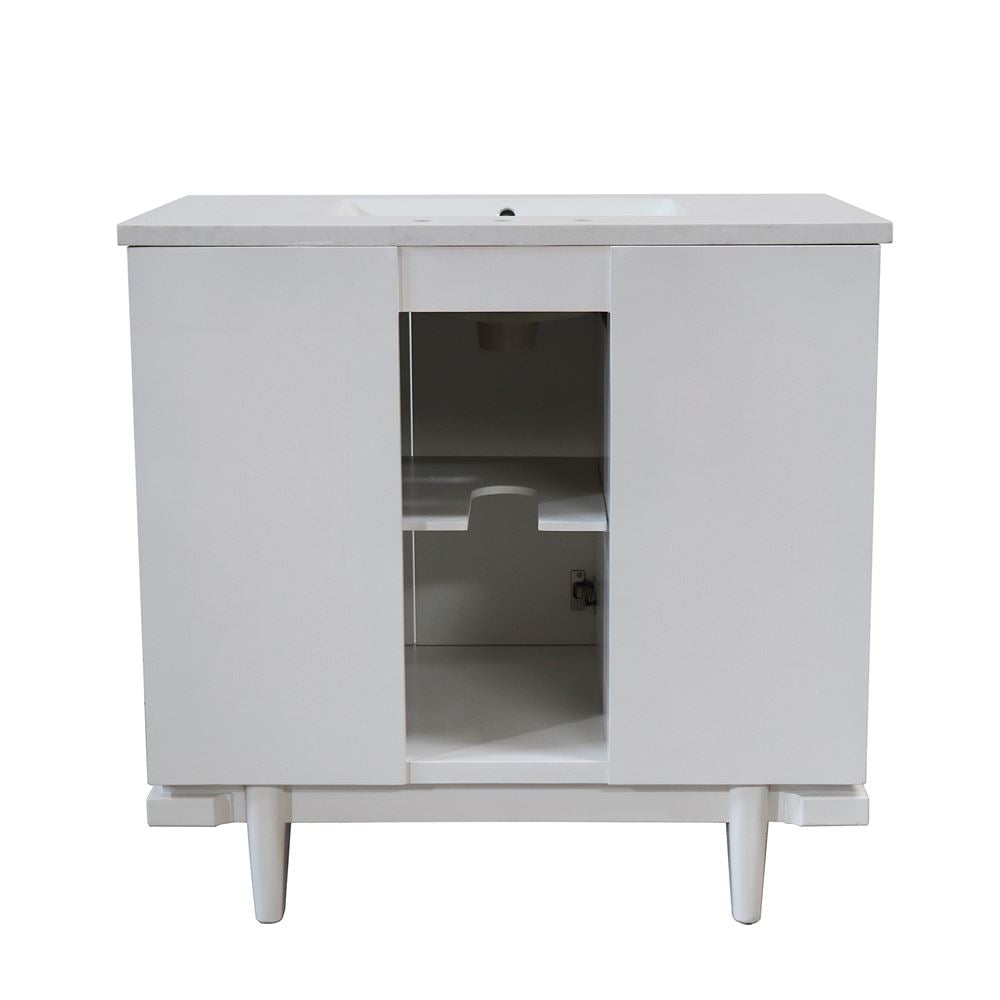 Bellaterra Home Sintra D3722-WH-AQ 37" White Single Sink Vanity With Engineered Stone Top