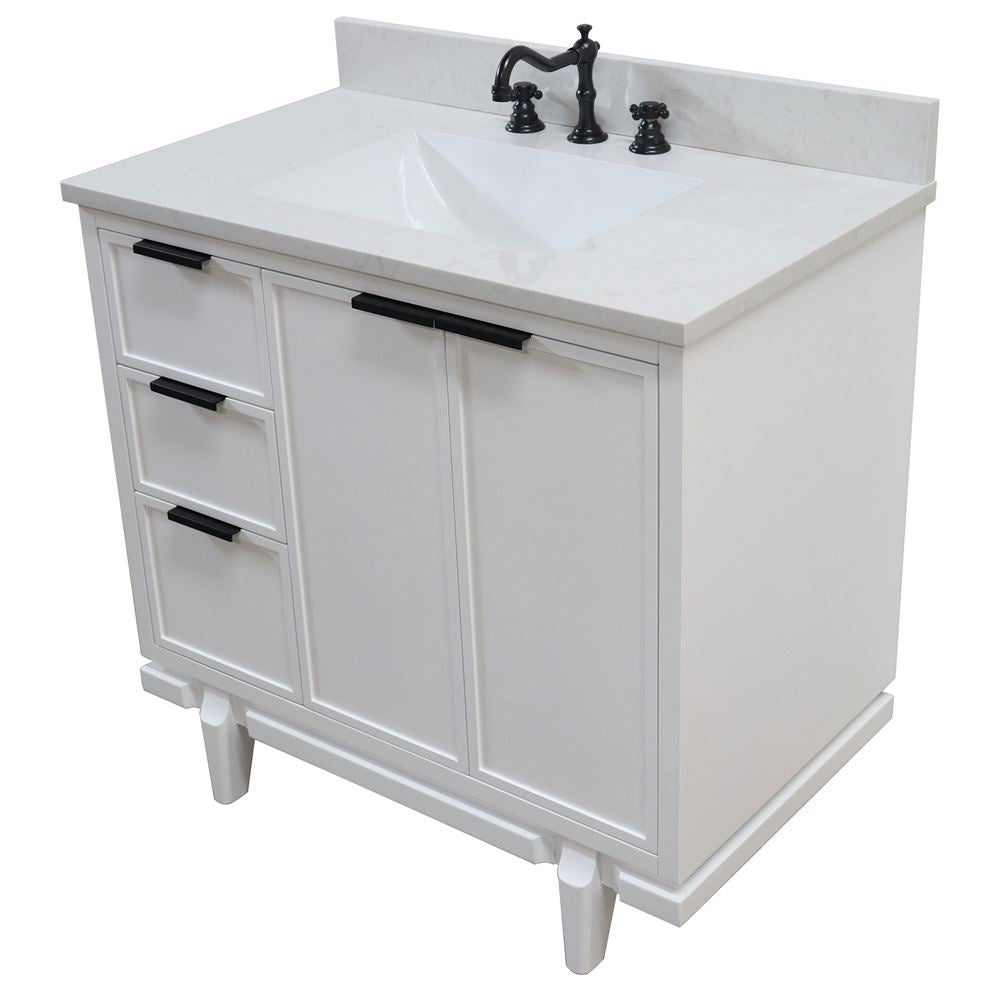 Bellaterra Home Sintra D3722-WH-AQ 37" White Single Sink Vanity With Engineered Stone Top