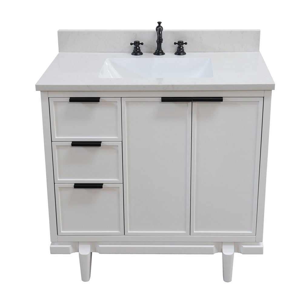Bellaterra Home Sintra D3722-WH-AQ 37" White Single Sink Vanity With Engineered Stone Top