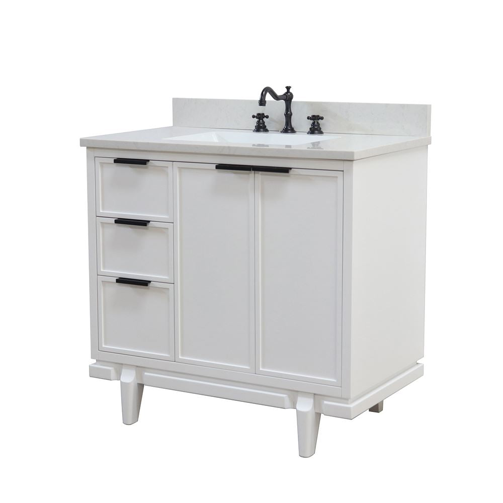 Bellaterra Home Sintra D3722-WH-AQ 37" White Single Sink Vanity With Engineered Stone Top