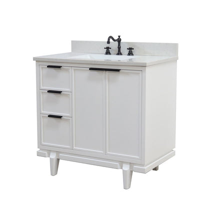 Bellaterra Home Sintra D3722-WH-AQ 37" White Single Sink Vanity With Engineered Stone Top